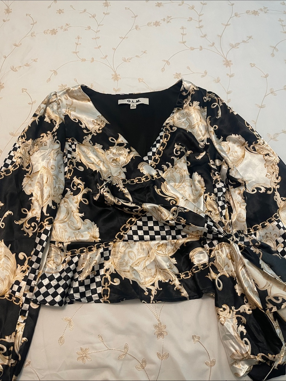 Black & Gold Baroque Wrap Blouse
